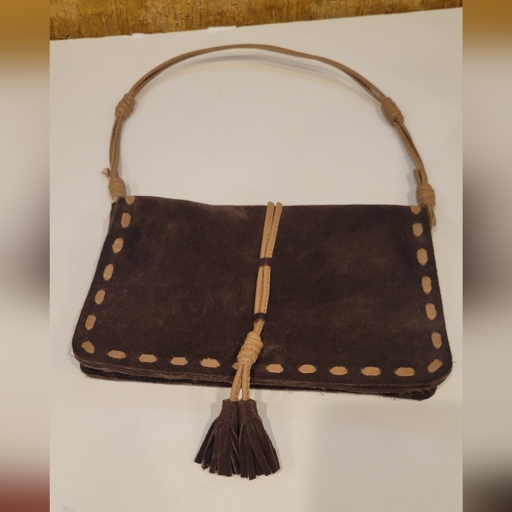Y2K Maxima Wilsons Leather Suede Brown   Leather Stitching Shoulder Bag - Picture 6 of 9